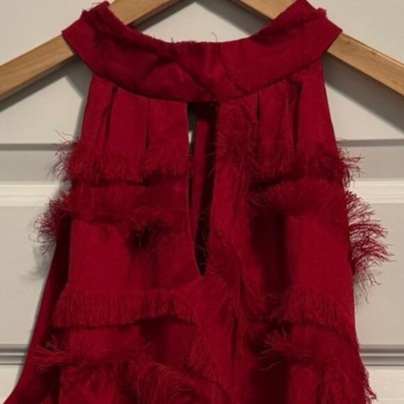 Joie Eleora Women's Red Fringed Cutout V-Neck Sleeveless Blouse Tops Size XL NWT - Picture 3 of 9